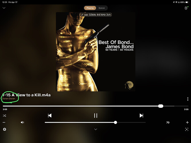 artists name displayed